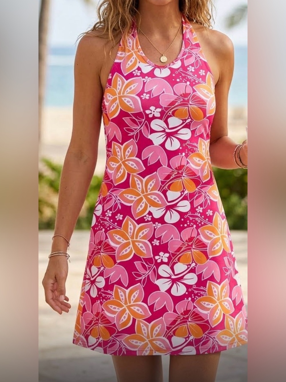 Floral Dress - Pink & Orange